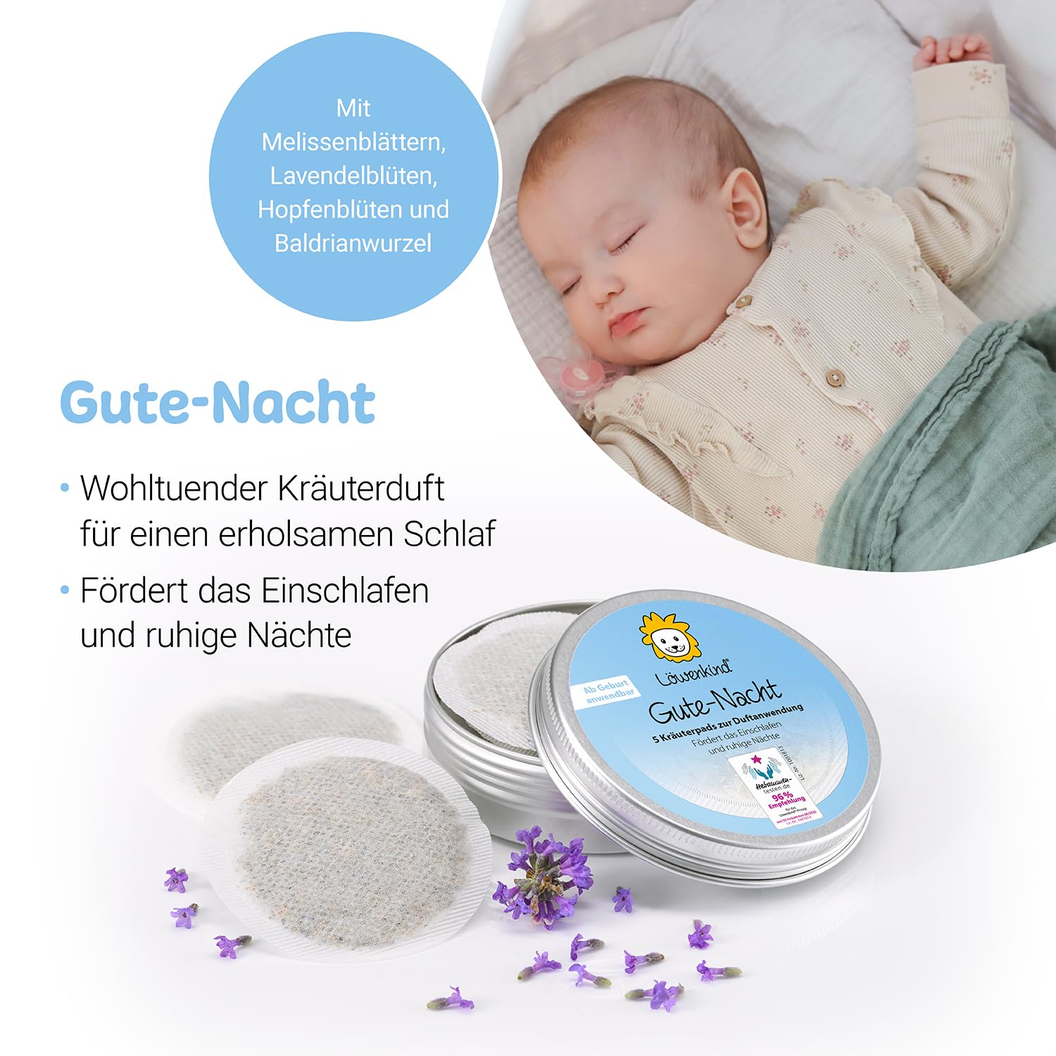 Löwenkind Einsteigerbox "Mini" grau mit Rotznäschen- und Gute-Nacht-Pads zur natürlichen Unterstützung bei verstopfter Nase und Schlafproblemen bei Babys und Kleinkindern bis 4 Jahren