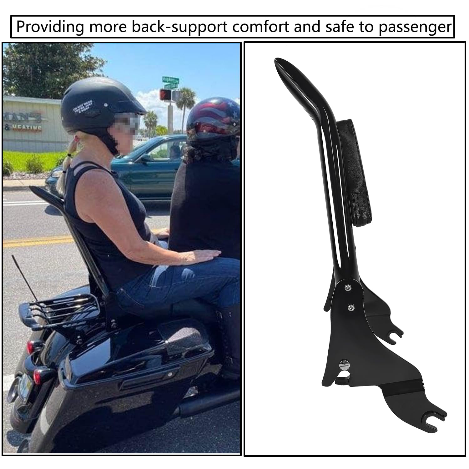 Kojem Detachable Backrest Sissy Bar 28" Chrome For 2009-2024 Harley Touring Models Street Road Electra Glide Road King CVO Ultra Limited Low Back Rest - View #3