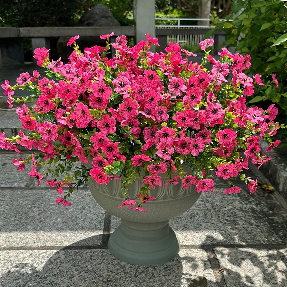 Artificial Flowers for Outdoor Outside Garden Home Decoration, 12 Bundles Faux Flowers Daisy Fake Plants Realistic UV Resistant for Outside Boxwood Porch Patio (Pink)