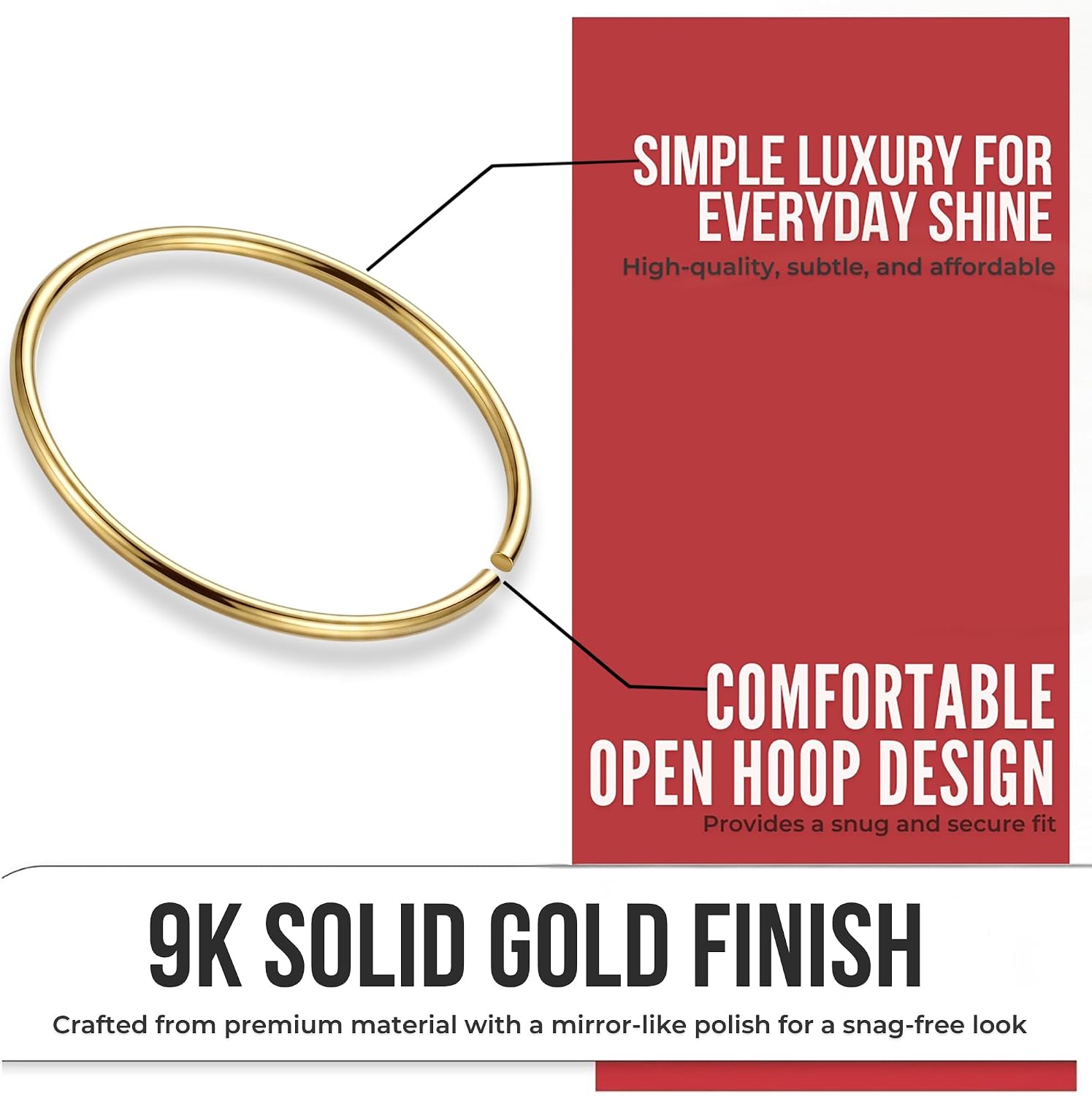 24 Gauge (0.5mm) 9K Solid Gold Seamless Continuous Tiny Hoop Nose Ring Piercing Body Jewelry