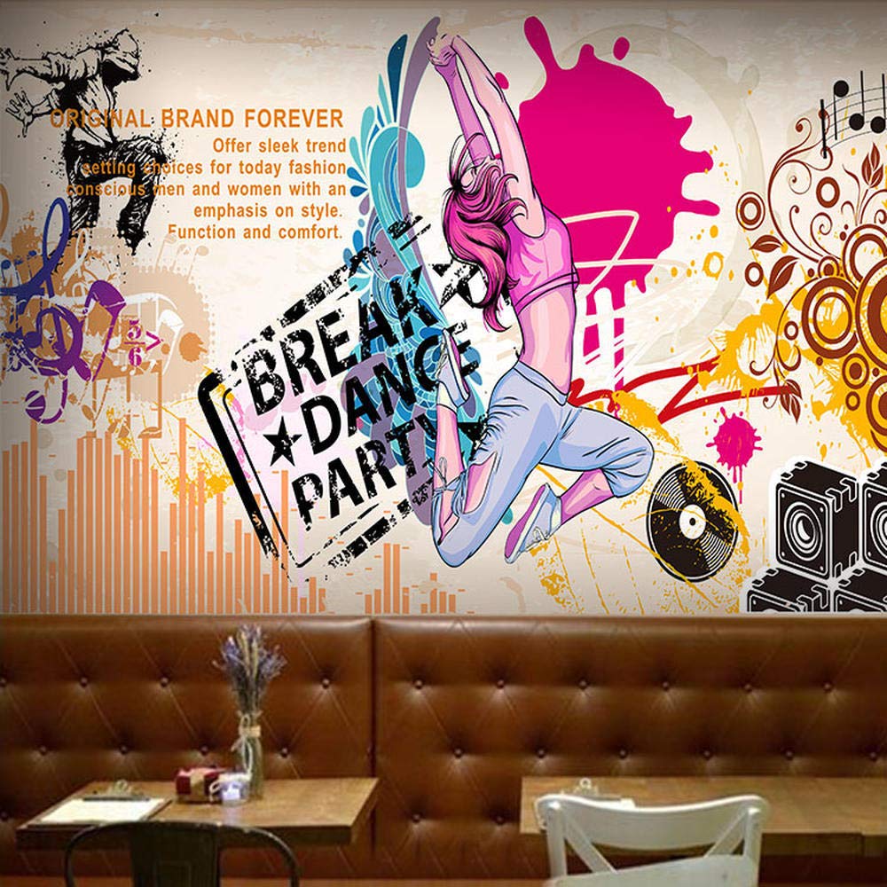 Carta da parati 3D Wall Mural3d musica graffiti danza hip hop street dance wallpaper personalità retrò grande murale palestra bar sfondo carta da parati250cm×170cm