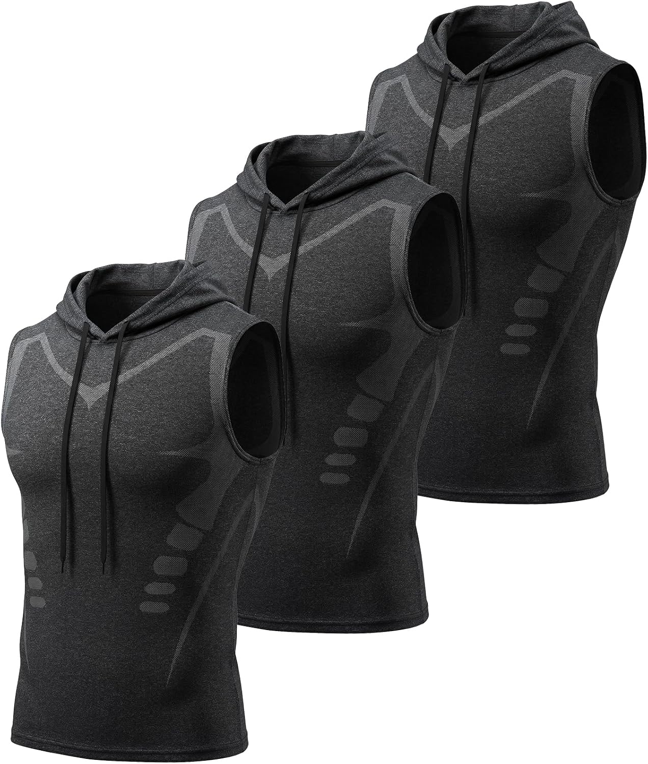 3Pack Men’s Hooded Tank Tops UPF 50+ UV Sun Protection Quick Dry Athletic Running Workout Gym Muscle Shirts with Hoodie