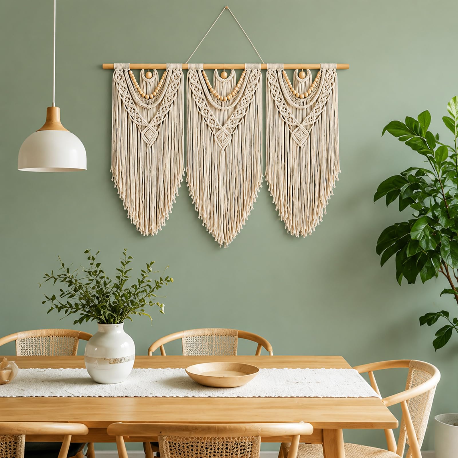 Großer Makramee-Wandbehang, Baumwolle, handgewebt, Boho-Tapisserie, Wanddekoration, Heimdekoration für Schlafzimmer, Wohnzimmer, Wohnung, Kinderzimmer (weiß, Perle)
