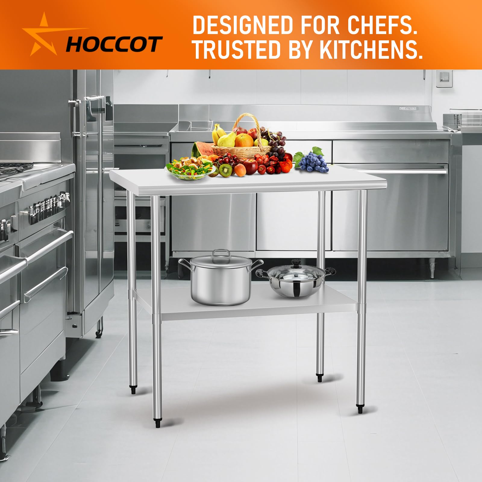 Mesa de acero inoxidable para preparación de alimentos y trabajo, mesa de utilidad de 24 x 36 pulgadas con estante inferior ajustable, estación de trabajo comercial en cocina, garaje