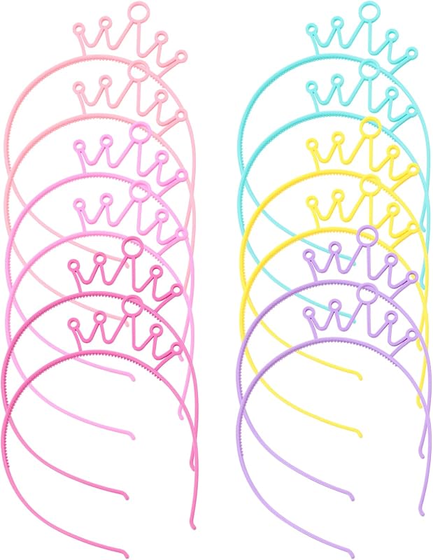 Dizila 12 Pack/6 Pairs Candy Color Plastic Crown Headbands with Tiny Teeth Hair Hoops Bands Clasps Birthday Party Decoration Tiaras Hair Accessories