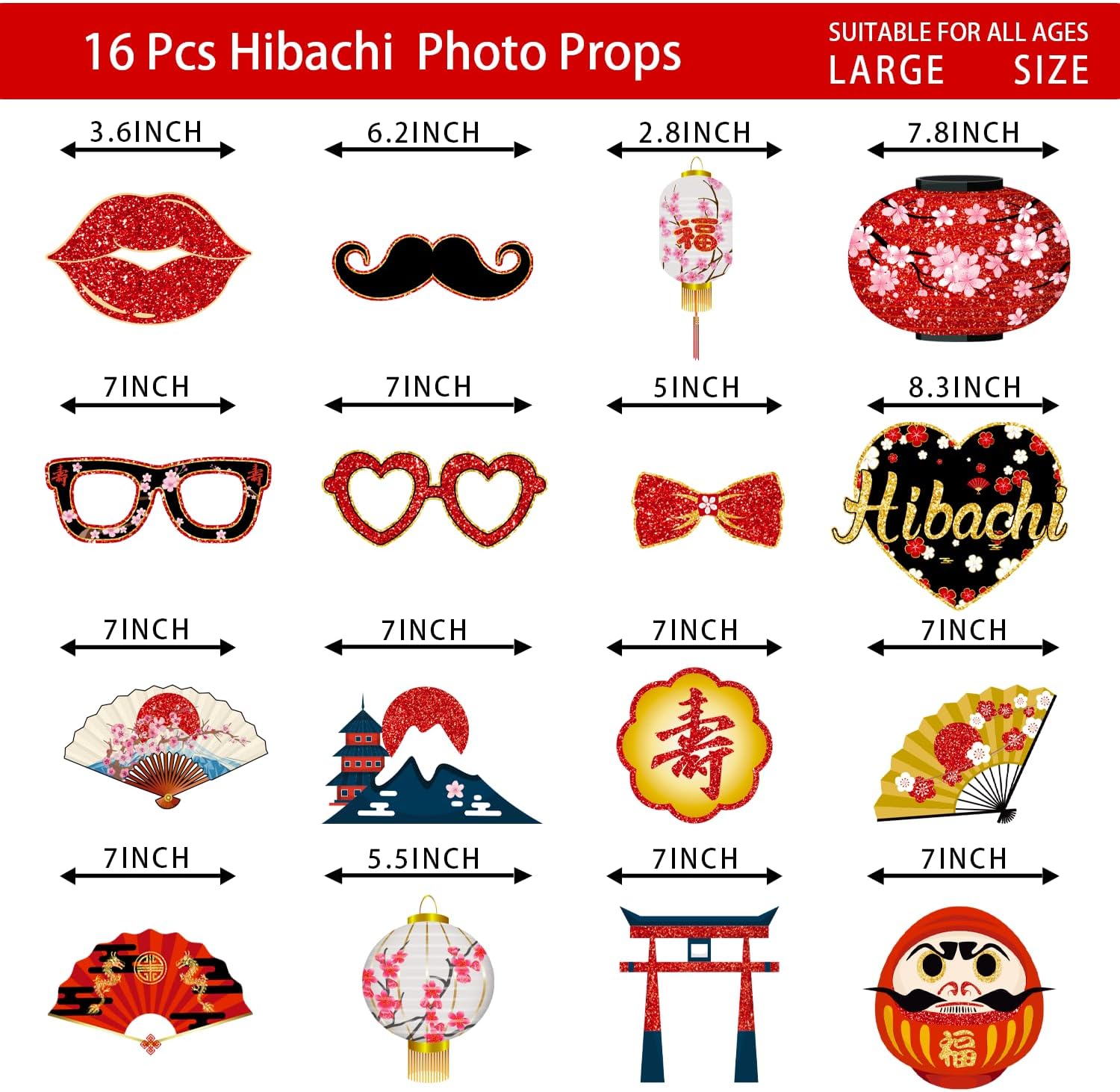 Hibachi Party Decorations Photo Booth Props Asian Chinese Japanese Party Supplies Photo Booth Prop Kits for Japanese Habachi Birthday Party Decorations