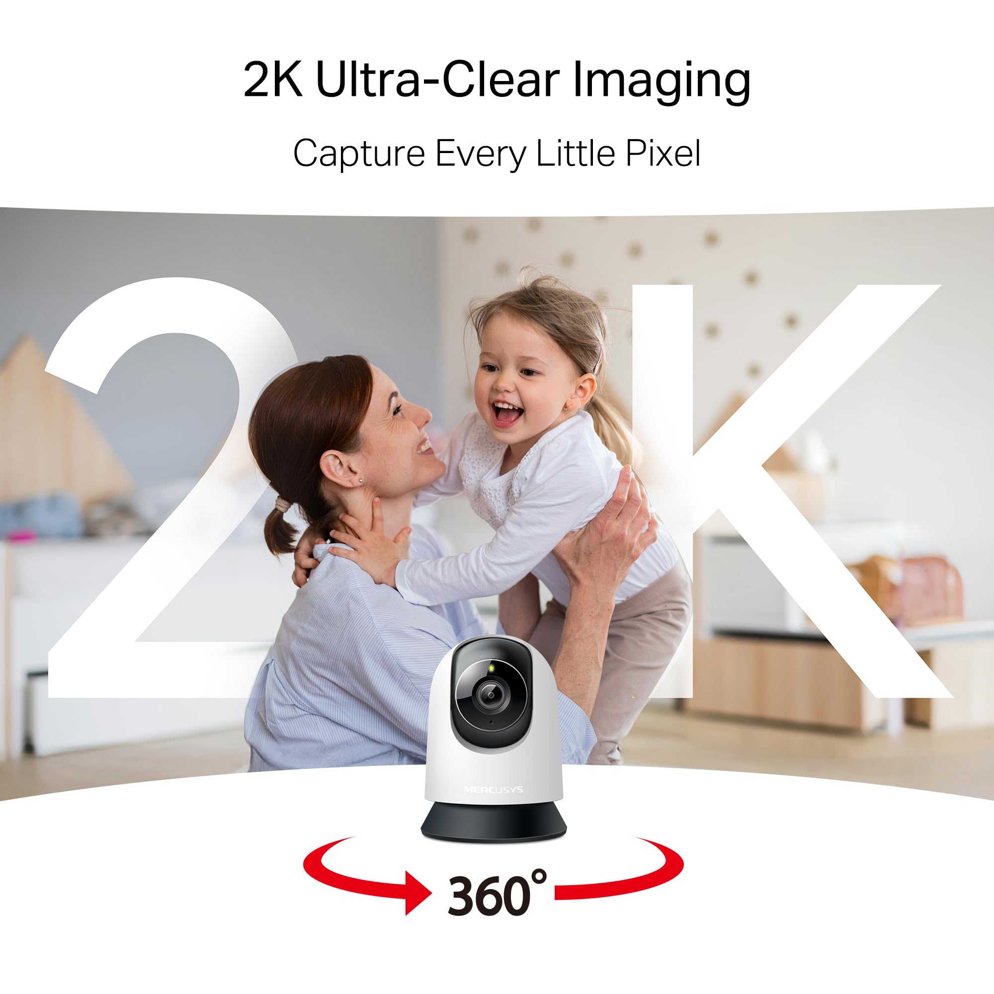 MERCUSYS MC210 2K 3MP kamera do monitoringu wewnątrz 360°, Wi-Fi 2,4 GHz, noktowizor, dwukierunkowe audio, rozpoznawanie AI, kompatybilna z Alexa, karta micro SD do 512 GB