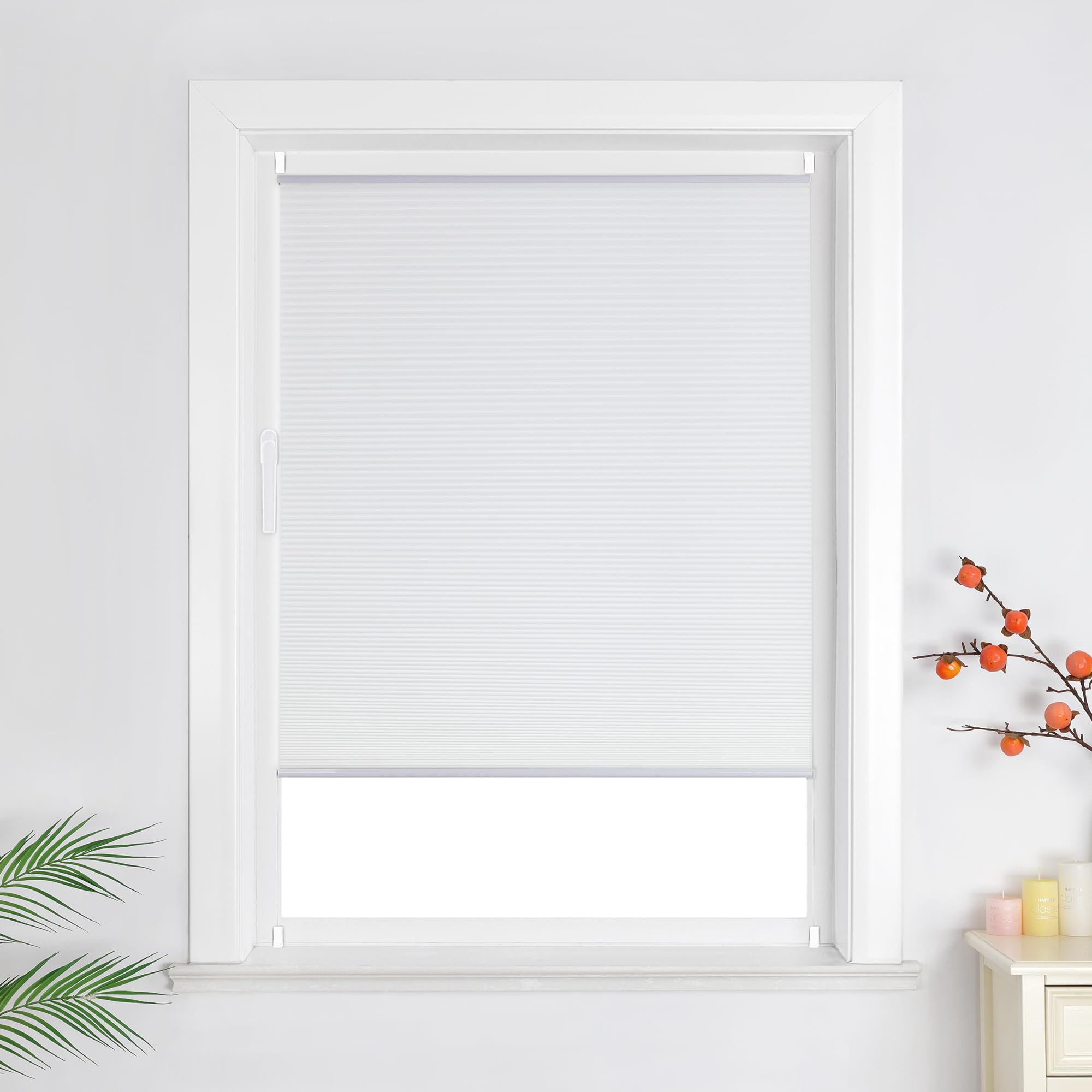 HeichkelL Wabenplissee bez wiercenia Roleta Ochrona przed słońcem i spojrzeniami Podwójna roleta na zaciski Klemmfix Plissee Trwało farbowana na okna i drzwi, Biały 55x130 cm