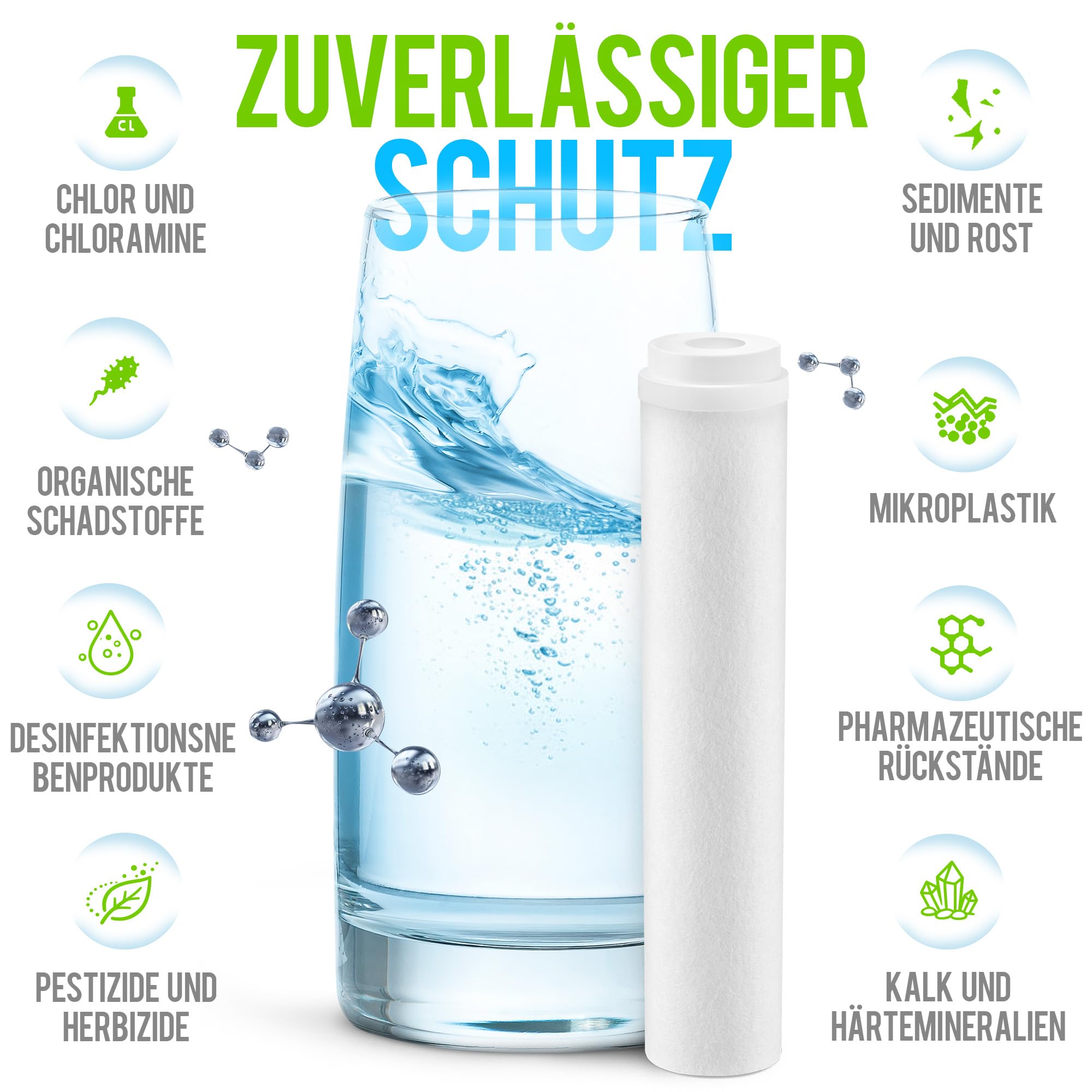 Geyser Euro Ersatzkartusche – Chlorreduzierung & Kalkschutz, Verbessert den Geschmack von Leitungswasser, Bis zu 12 Monate (Packung mit 4)