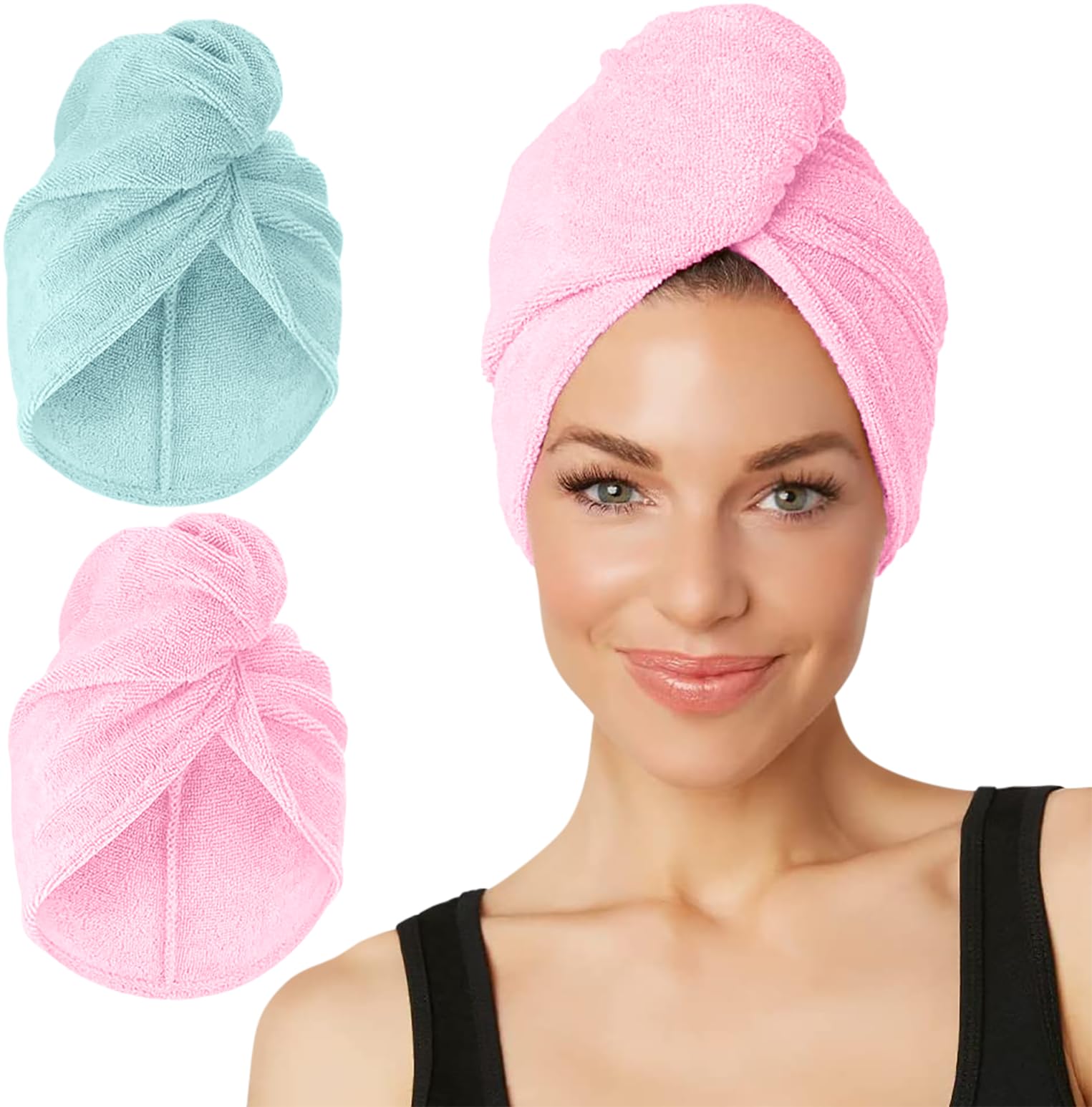 Turbie Twist 2-Pack Extra Long Microfiber Hair Towel for Beauty, Travel, Gifting - Hair Wrap Turban for Long & Thick Hair - Premium Personal Care - Pink&Mint