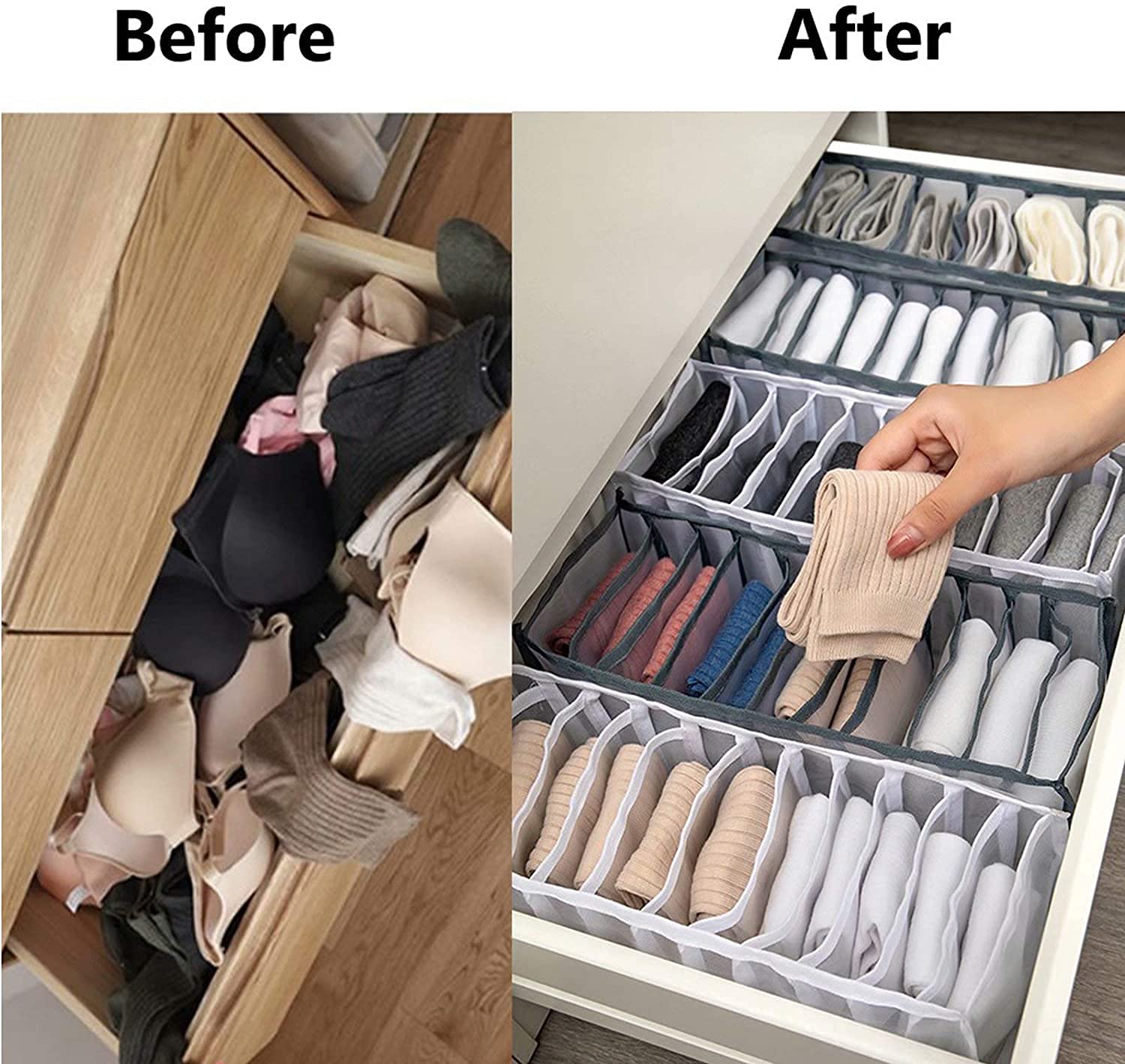 Set 12 Organizer Pieghevoli Per Cassetti In Tessuto Grigio - Divisori Per Reggiseni, Calze, Biancheria Intima E Accessori