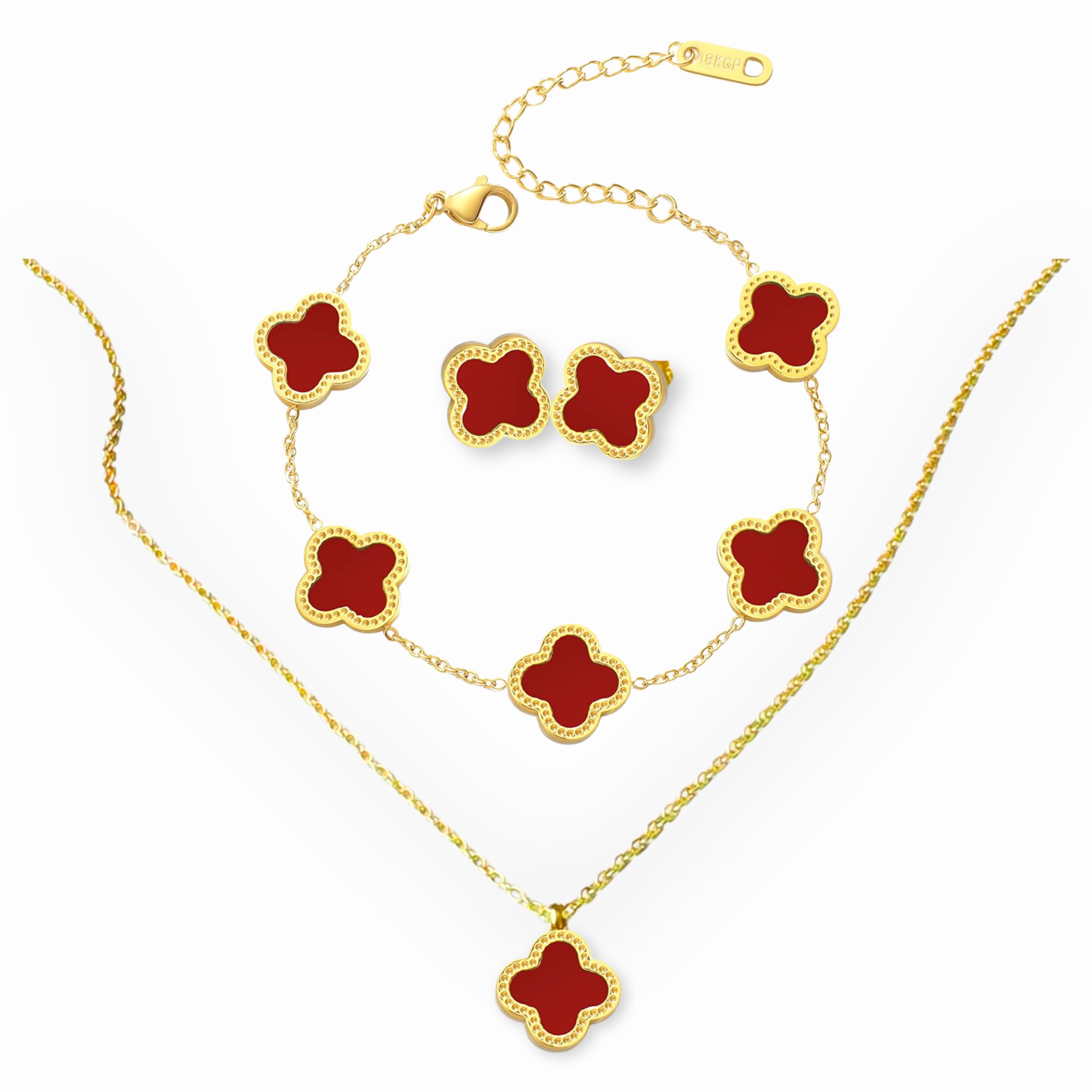 Julie & Co four leaf clover 18K gold plated Jewelry set Jewellery set for women, comes with a cute keychain in a Julie & Co neat gift box.