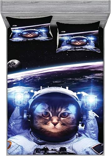 Miniatura 106 de Ambesonne Juego de sábanas bajeras y fundas de almohada, diseño retro de los videojuegos con botones de joystick vintage de los años 80 y 90, diseño