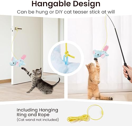 Miniatura 6 de Potaroma Juguetes para gatos, elefante, interactivo, realista, relleno con hierba gatera y papel arrugado, diseño colgante para gatos aburridos de
