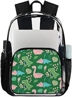 Mochila transparente de dinossauro fofo, mochila transparente impermeável de dinossauro em aquarela mochila transparente de PVC com alça de ombro reforçada para escola, trabalho, viagens, Multicor