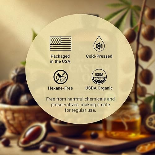 Miniatura 6 de Aceite de ricino orgánico para cabello, cuero cabelludo, piel, cara y pestañas Certificado USDA Aceite de ricino 100% puro orgánico prensado en