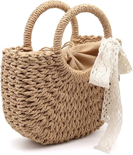Miniatura 3 de Bolso de mano de paja con asa superior, bolsa de paja de ratán, bolsa de hombro para playa de verano, bolsa de viaje para playa