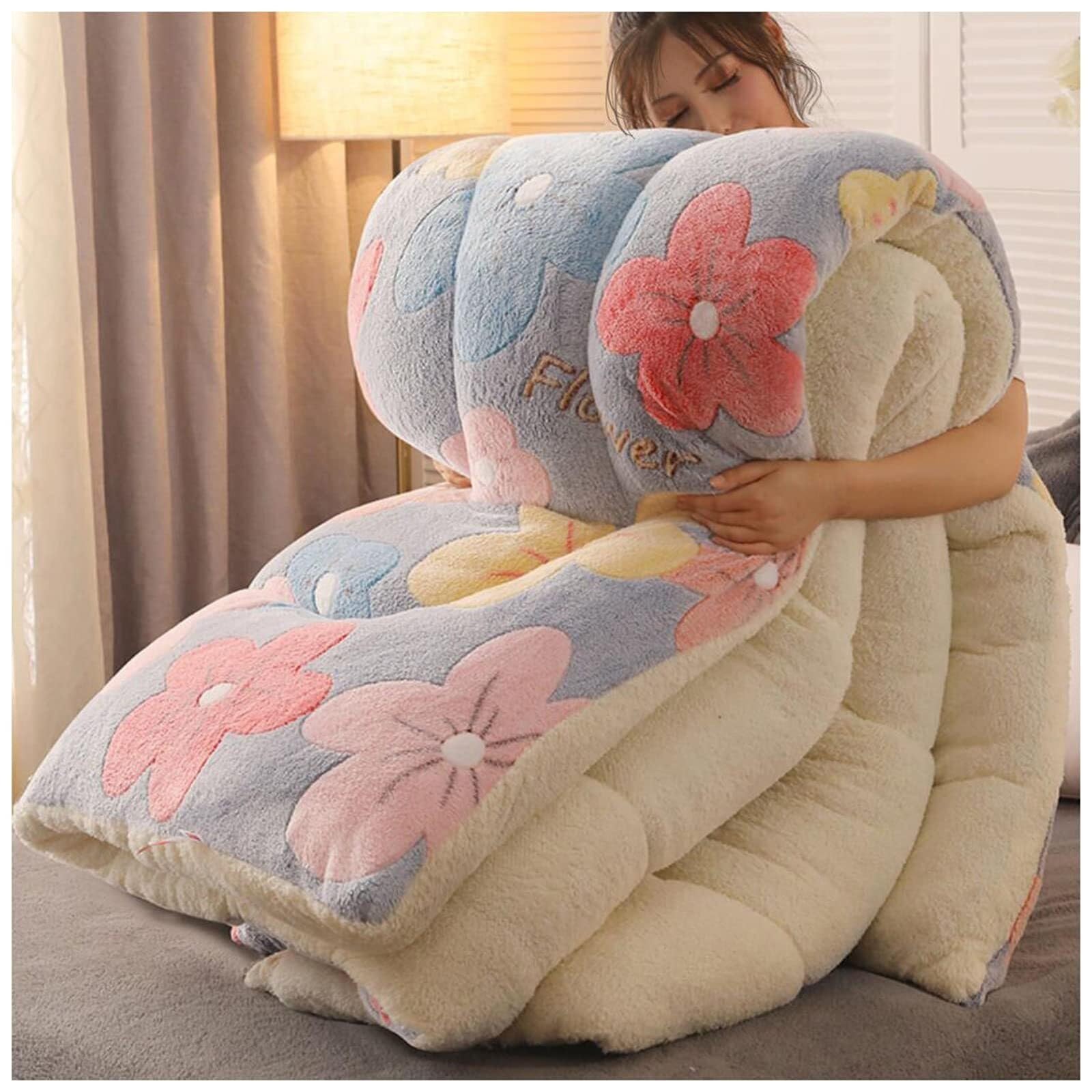 Super Warm Lamb Quilt Winter Blanket，Flannel Fleece/Double Fabrics, Thicken Breathable Warmth Fluffy(Color1,180x220cm(4kg))