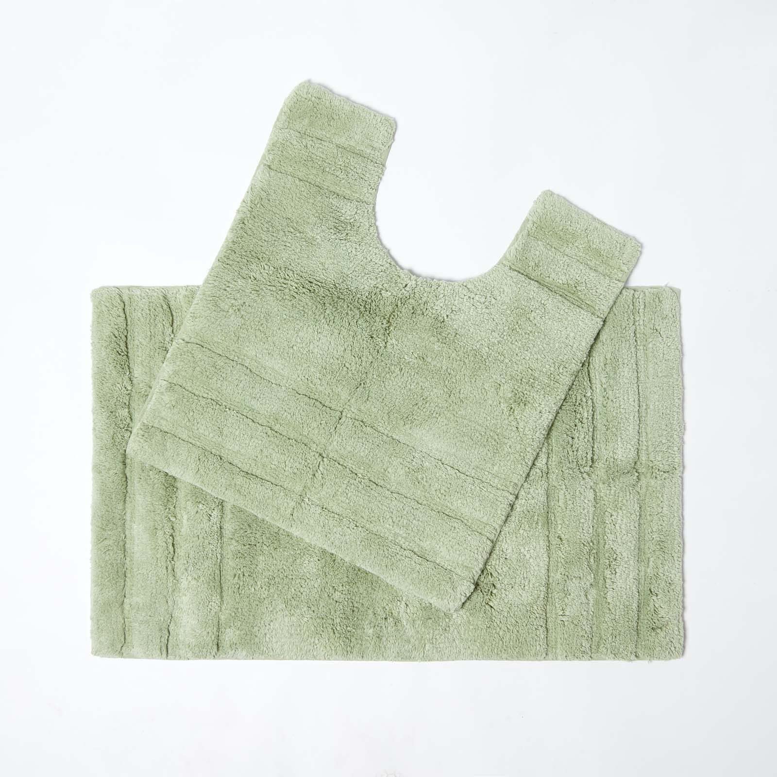 HOMESCAPES Spa Supreme Luxury Bath Mat & Pedestal Set, Sage Green, Very Heavy 1800 GSM, Super Soft Plush Cotton Rug, 50x80cm, 50x55cm, Washable at Home.