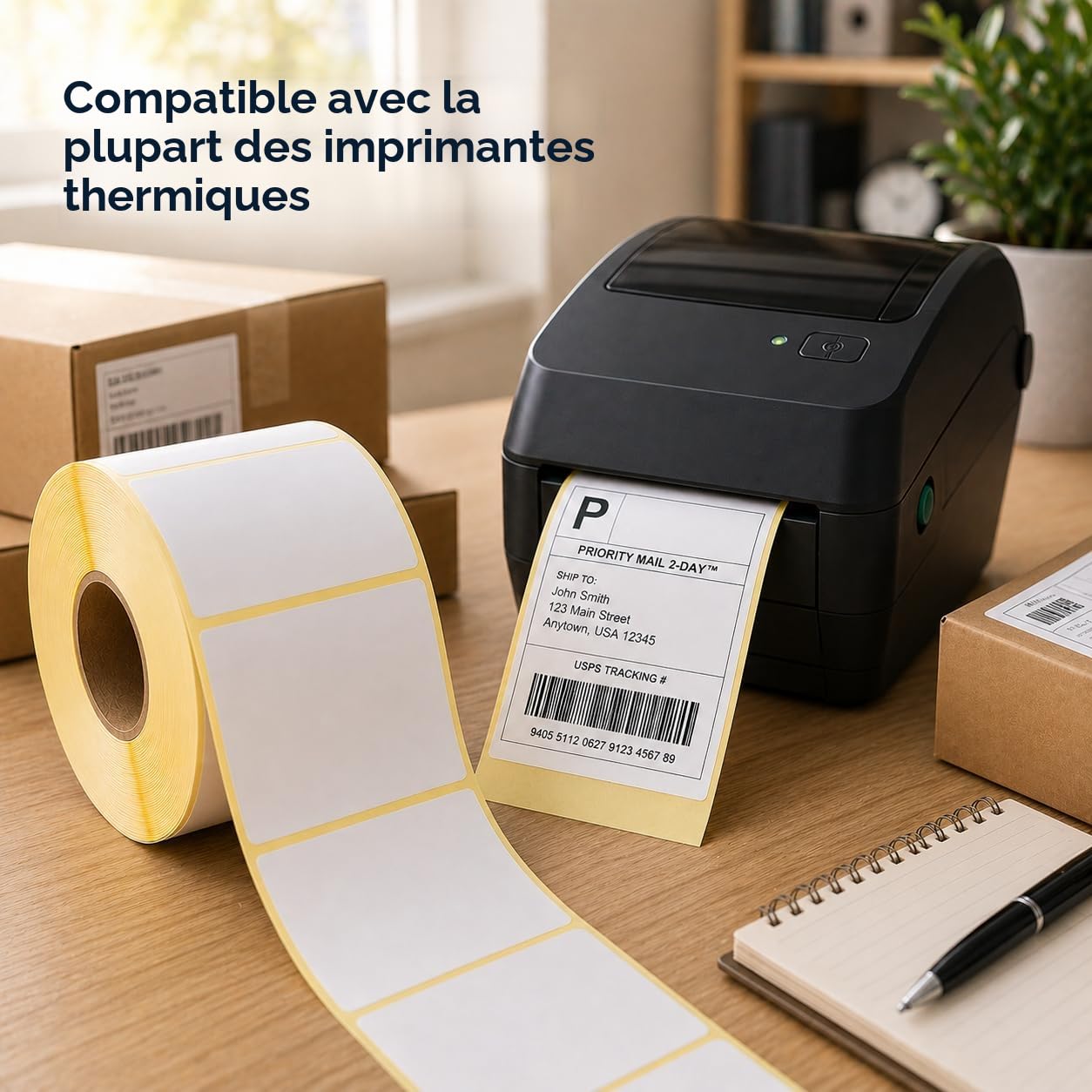 Étiquettes thermiques 80 x 50 mm blanches rouleau 1000 pièces adhésif permanent codes-barres