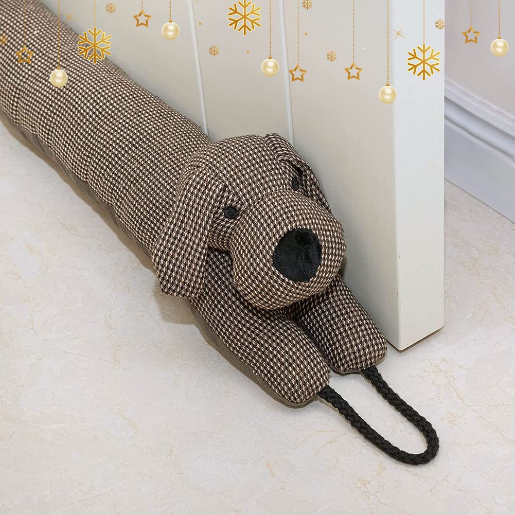 Marwood Under Door Draft Stopper Decorative Wind Stopper 36 inch for Door & Window, Weighted Animal Air Draft Stopper for Bottom of Door with Hanging Loops - Brown Dog