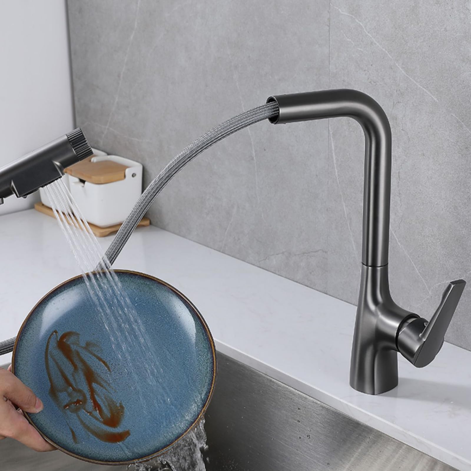 Pull Out Kitchen Tap, Brass Hot and Cold Water Faucet, Purified System