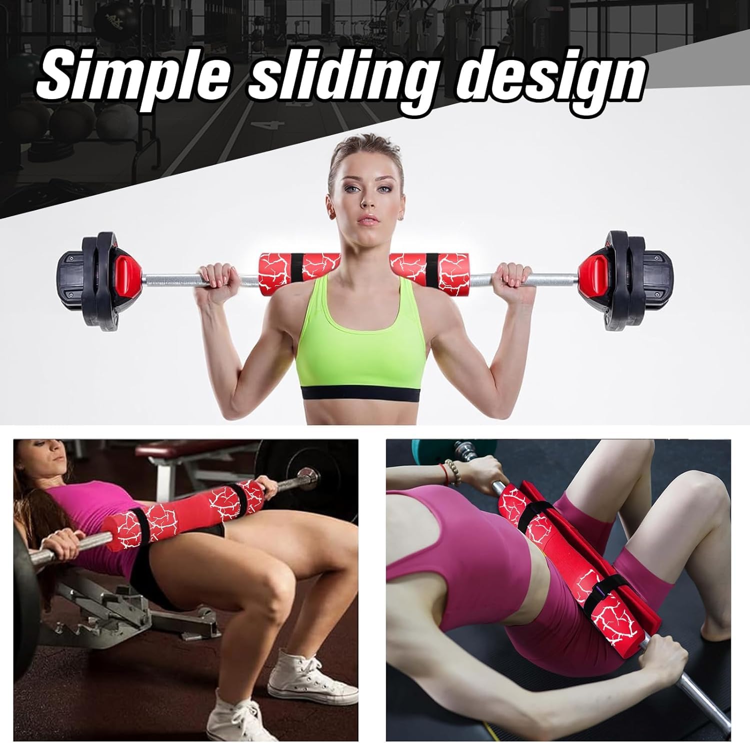 FITCOZI Barbell Pad For Weight Lifting Hip Thrust Cushion EVA Foam Squat Pad For Gym Rod Foam For Neck and Shoulder Support Weightlifting Barbell with Ankle Straps, Resistance Band & Carry Bag (Red) 4