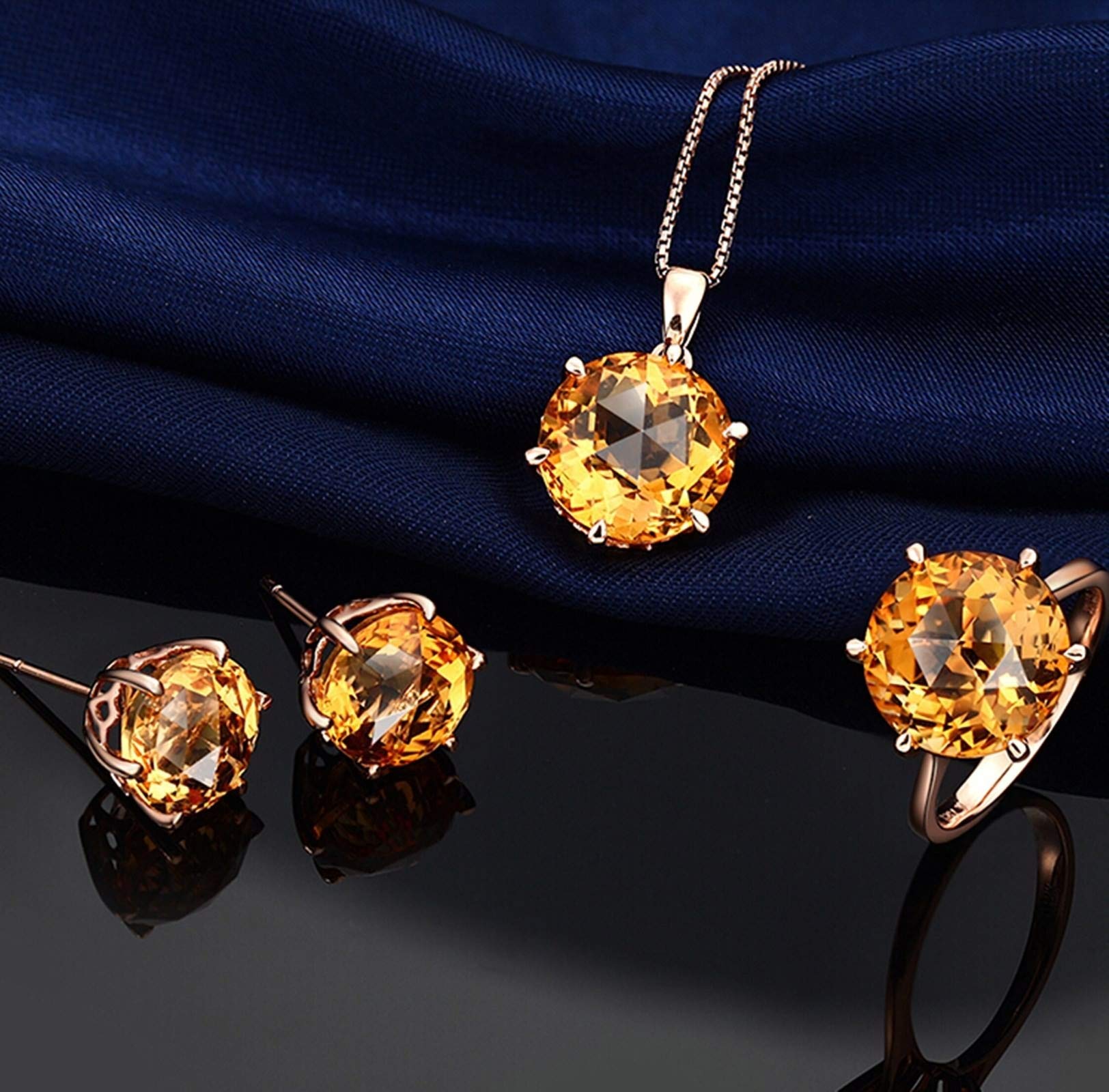 Damen-Ring aus 18-karätigem Gold, gelbe runde Form, 6,75 ct Citrin, Ehering, Verlobungsring