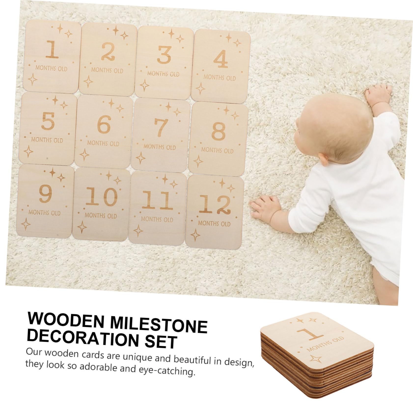 RORPOIR Milestone Photo Cards Milestone Sign for Growth Photography Natural Wood Milestone Chips for Newborn Announcements and Monthly Milestone Tracking