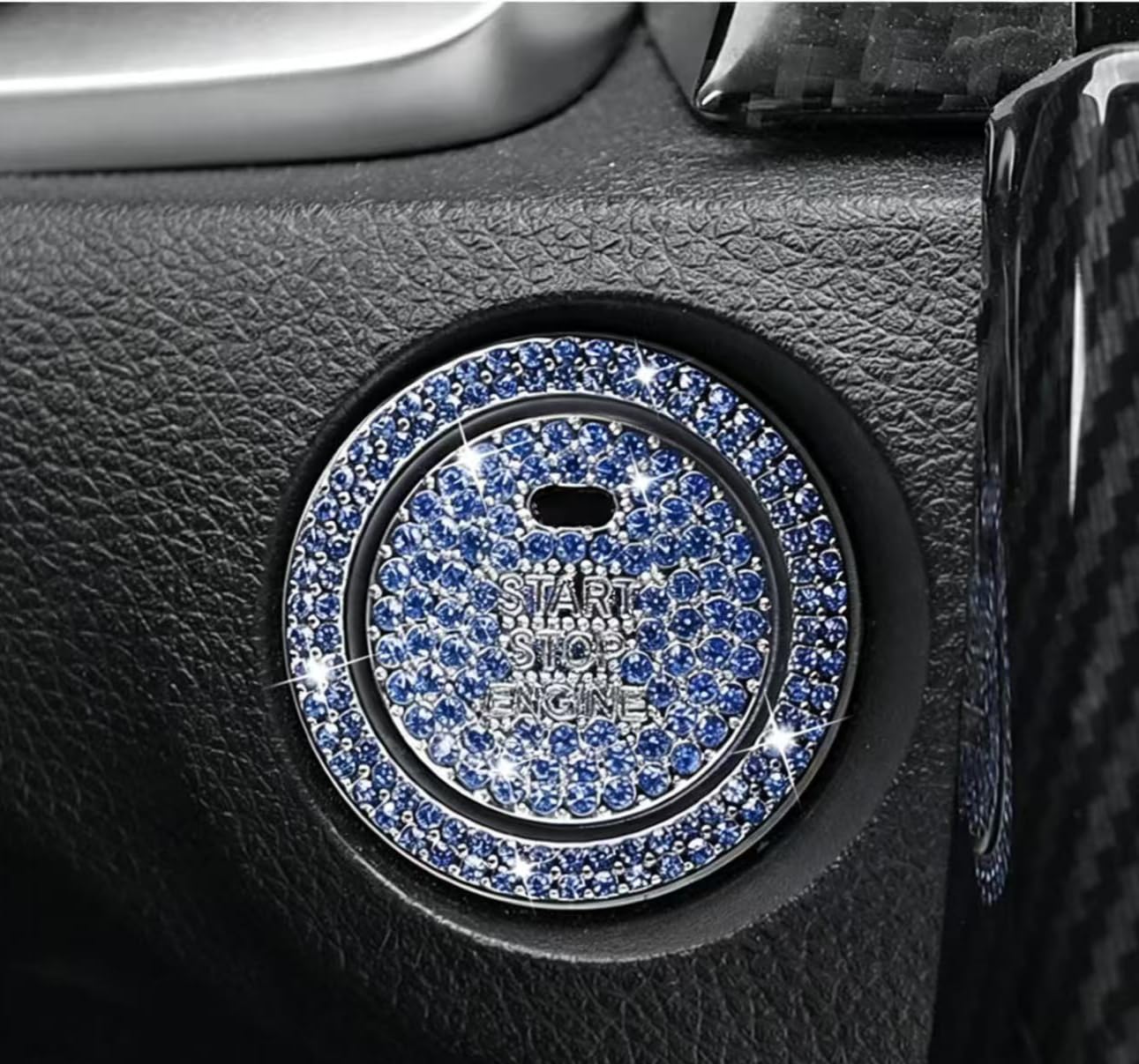 WENINETIES Start Button Ring for BMW 4er F32 LCI Coupe (2017-2019) 418d 418i, Car Engine Start Stop Decor Sticker One Click Push Trim Ornament Ring Decal Interior Accessories,Blue(Retained lamp hole)