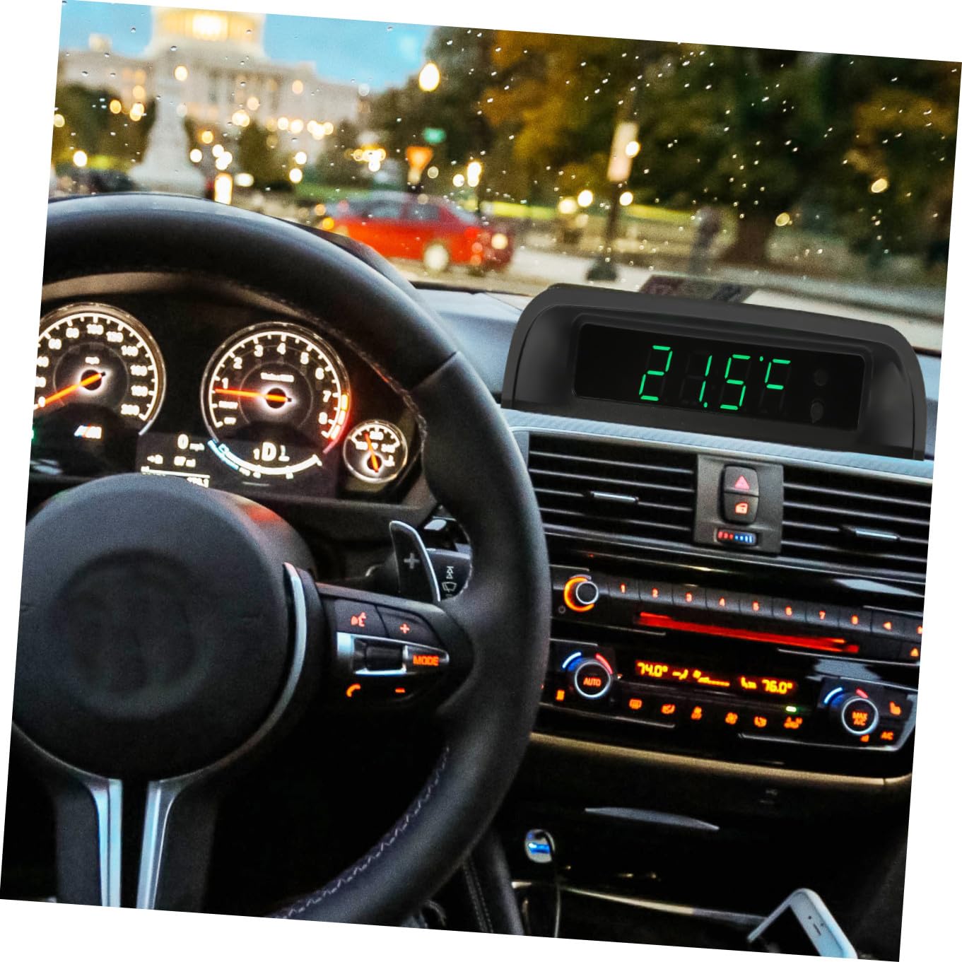 Solar Powered Car Clock Thermometer Electronic Dashboard Clock with Night Light High Precision for Auto Interior Use