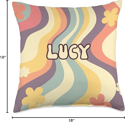 Miniatura 6 de Lucy Custom Name Groovy - Cojín de regalo floral retro, ondulado, 16 x 16 pulgadas, multicolor