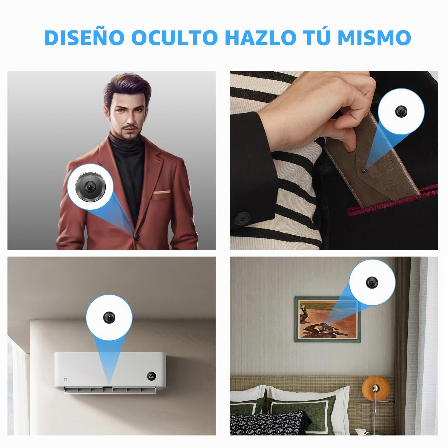 Mini cámara de bricolaje, cámaras inalámbricas HD 1080P, pequeña cámara de niñera WiFi, pequeña cámara de seguridad portátil para el hogar, interior y exterior