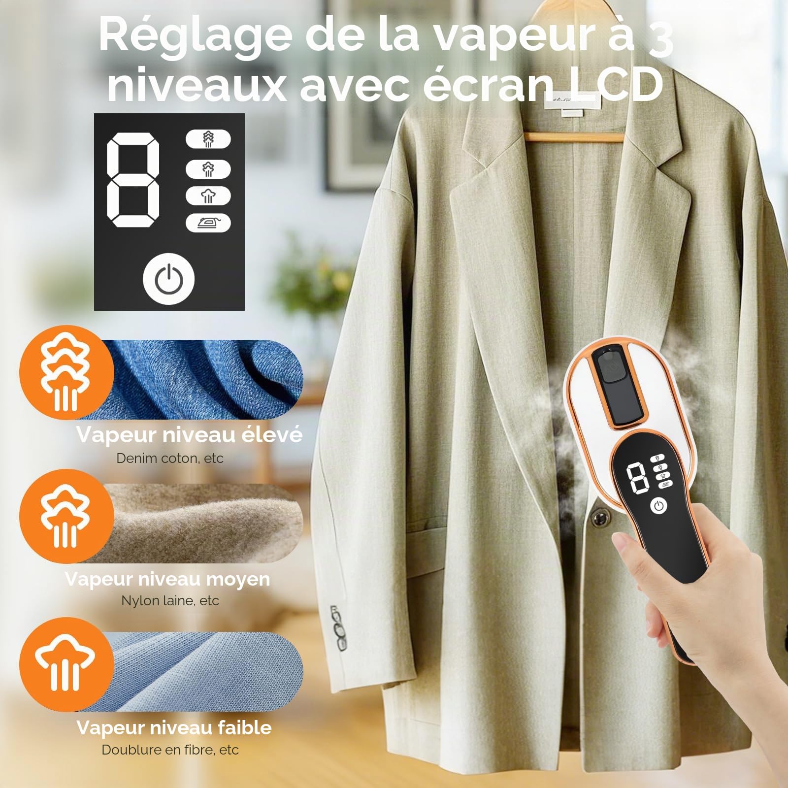 Mini Fer À Repasser De Voyage 1190 W, Petit Fer À Repasser Voyage Portable Pliable avec Affichage LED et Vapeur à 4 Niveaux, Mini fer a Repasser Couture pour Les Voyages et la Maison