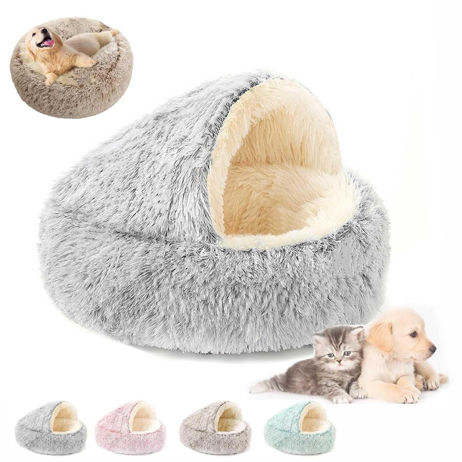 Olvys Cozy Cocoon Dog Bed, Olvys Cozy Cocoon Pet Bed for Dogs, Calming Fluffy Cat Dog Bed with Cover Cave, Cat Beds for Indoor Cats, Non-Slip Waterproof Base (Gray, M (20"))