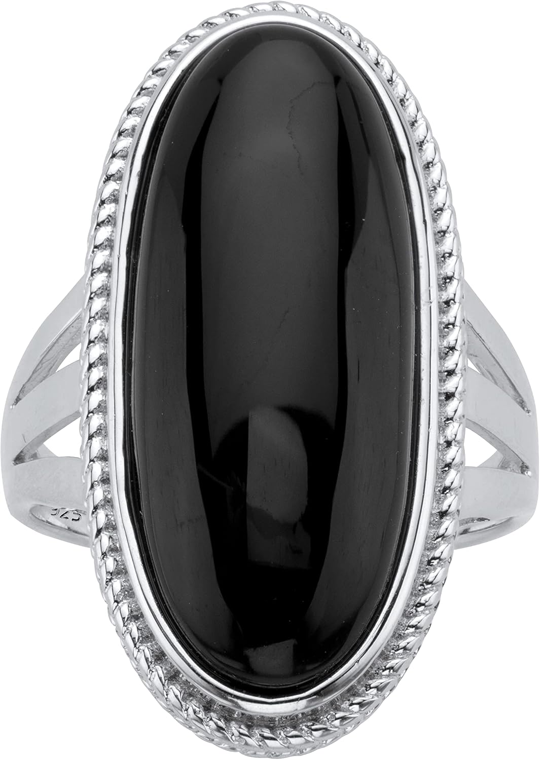 PalmBeach Sterling Silver Oval Shaped Natural Black Onyx Spllit Shank Ring Sizes 6-12