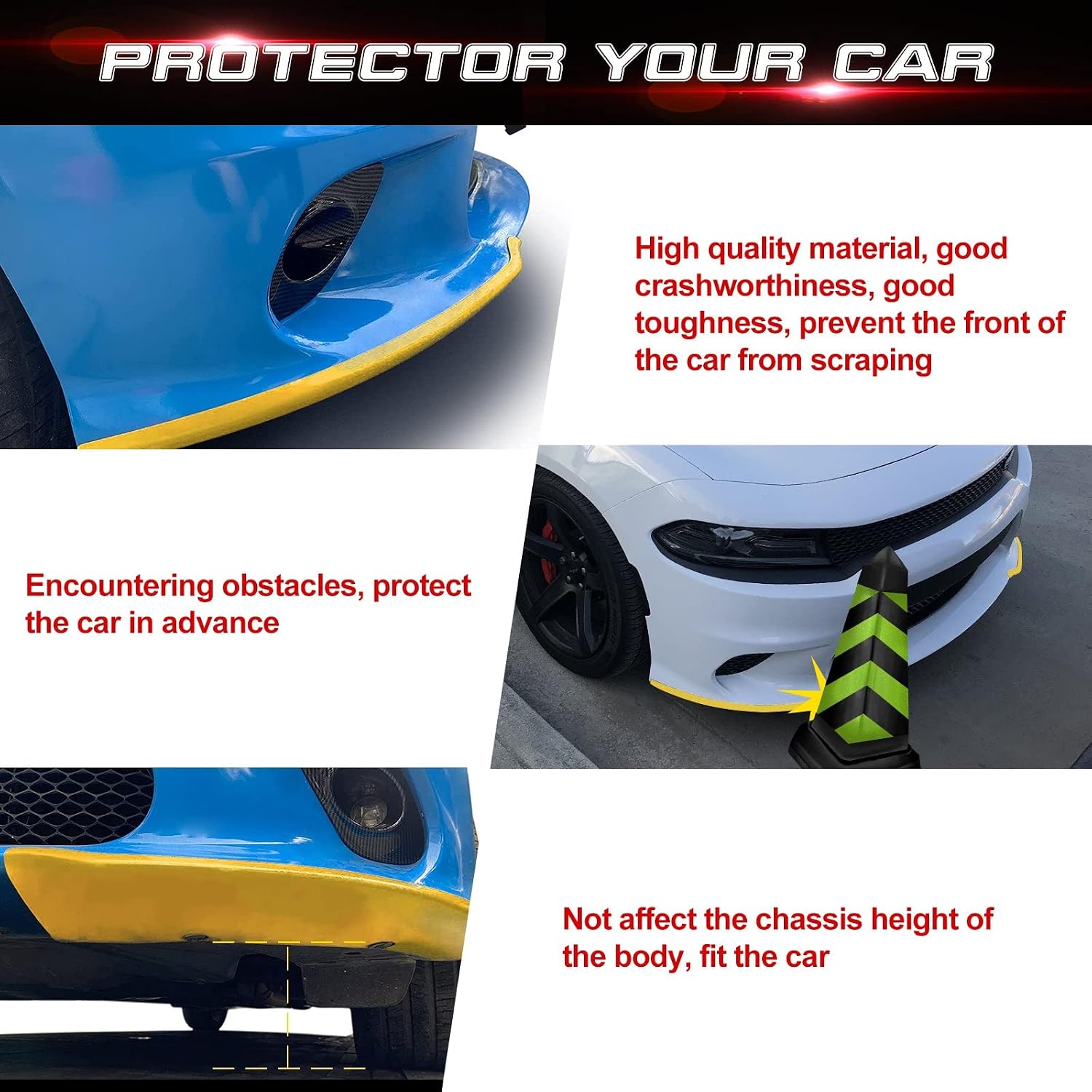 x xotic tech 2PCS Front Splitter Spoilers Protector Bumper Lip Corner Edge Kit Compatible with Dodge Charger Hellcat/SRT 392/Scat Pack/RT Scat Pack 2015-2024, GT/RT 2019-2024, Yellow