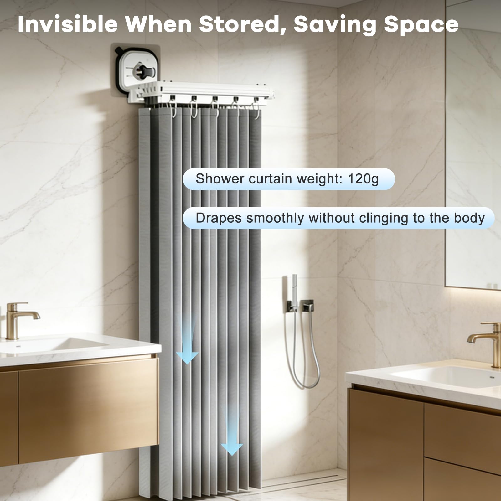 Tringle Rideau Douche Sans Perçage avec Ventouse, 5 Fois TringleRideau De Douche Pliable 1,8 X 2 M Rideau De Doucheétanche Forme En L/U Forme échelle Forme Droite, pour Salle De Bain