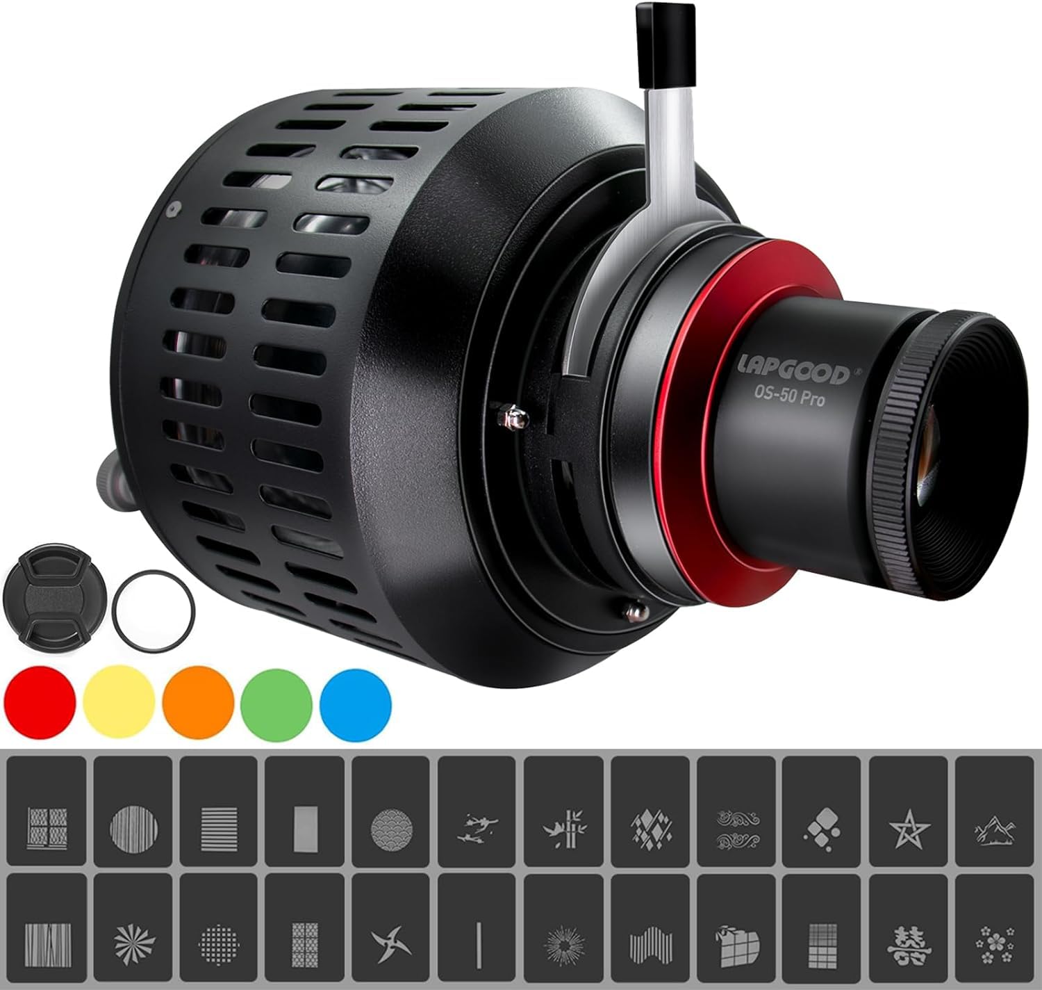 Os-50pro Snoot CóNico óPtico Bowens Mount Kit con Lente De 50 Mm, Filtro De Color Y Gobos, Kit De Snoot CóNico Bowens Mount para Flash De Estudio Monolight Led