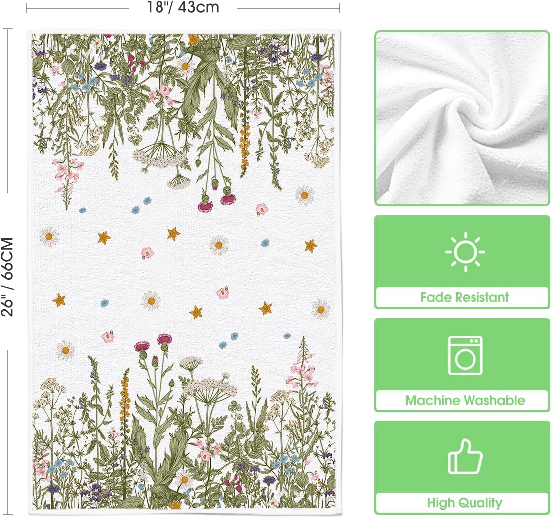 Artoid Mode Wildflower Floral Kitchen Towels Dish Towels, 18x26 Inch Leaves Holiday Decoration Hand Towels Set of 2 - Image 6