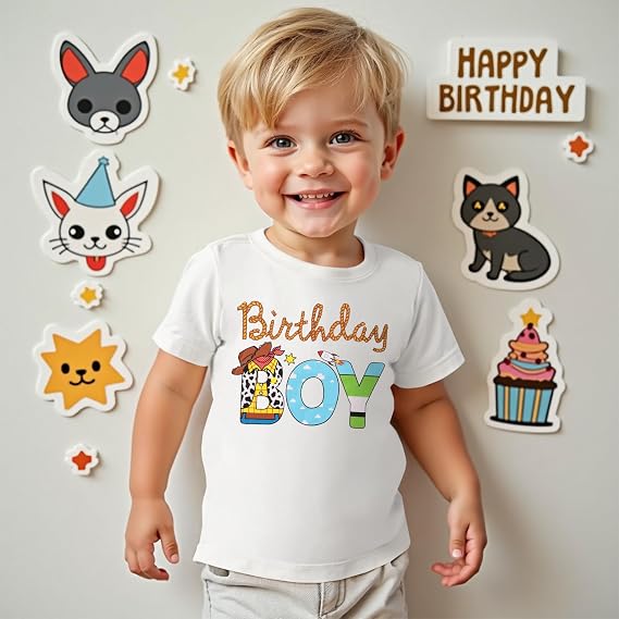 Birthday T-Shirt for Boys 1-6 Years Birthday Boy Children's Shirt Cute Cartoon Print T-Shirt Summer Short Sleeve Top Cotton Children's Clothing Baby Birthday Party Outfit