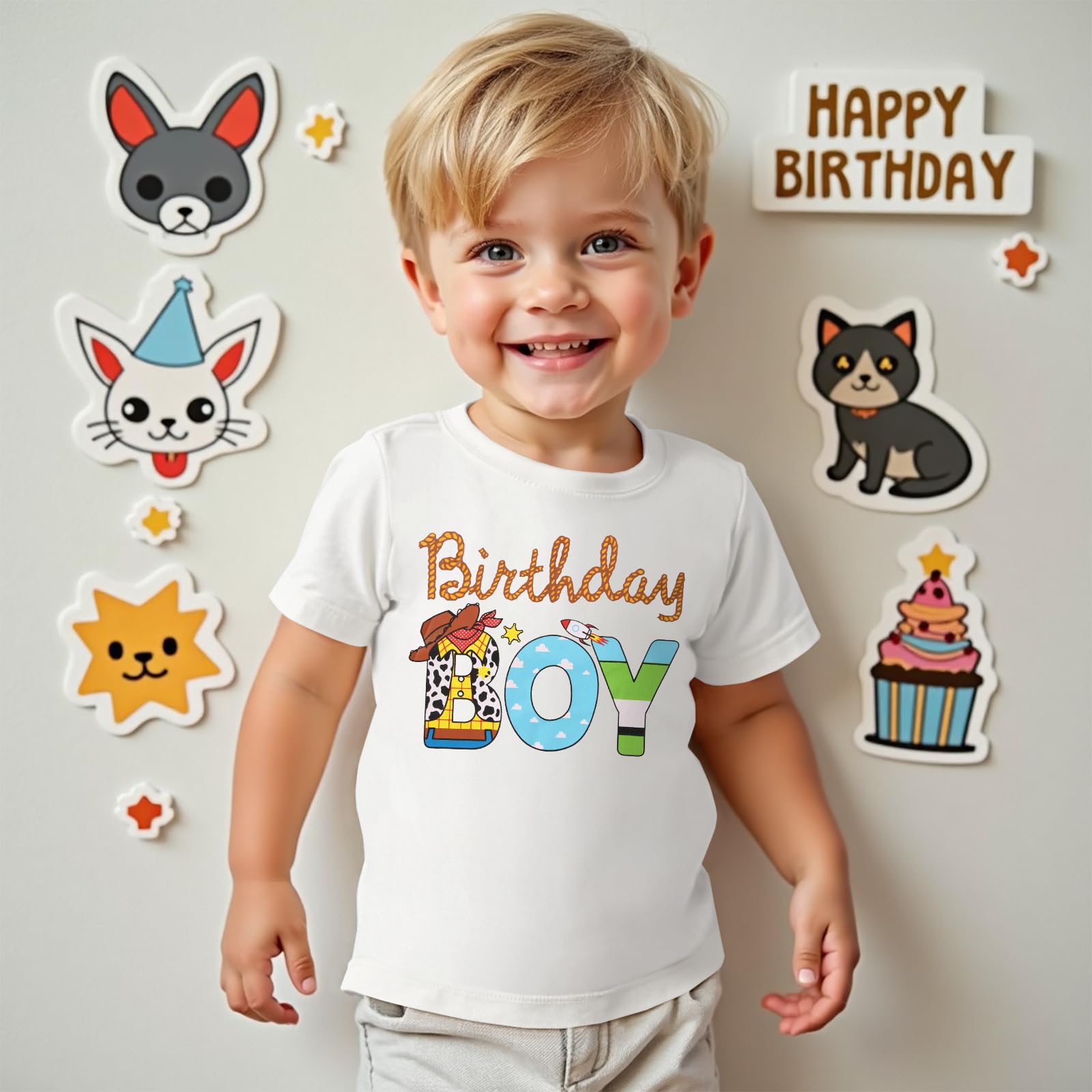T-shirt d'anniversaire pour garçon de 1 à 6 ans - T-shirt mignon imprimé de dessin animé - T-shirt d'été à manches courtes en coton - Vêtements pour enfants - Tenue de fête d'anniversaire pour bébé