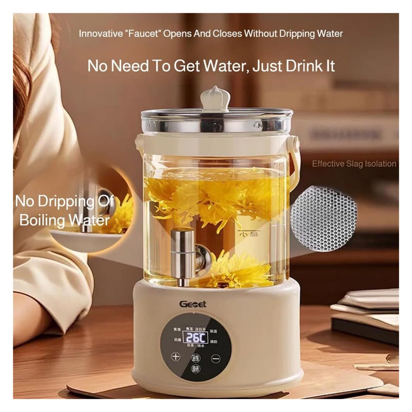 Hervidor eléctrico de 4 l de calentamiento rápido de 1000 W con infusor de té y control de temperatura, retención de calor las 24 horas for sopa, gachas y hierbas 4 l