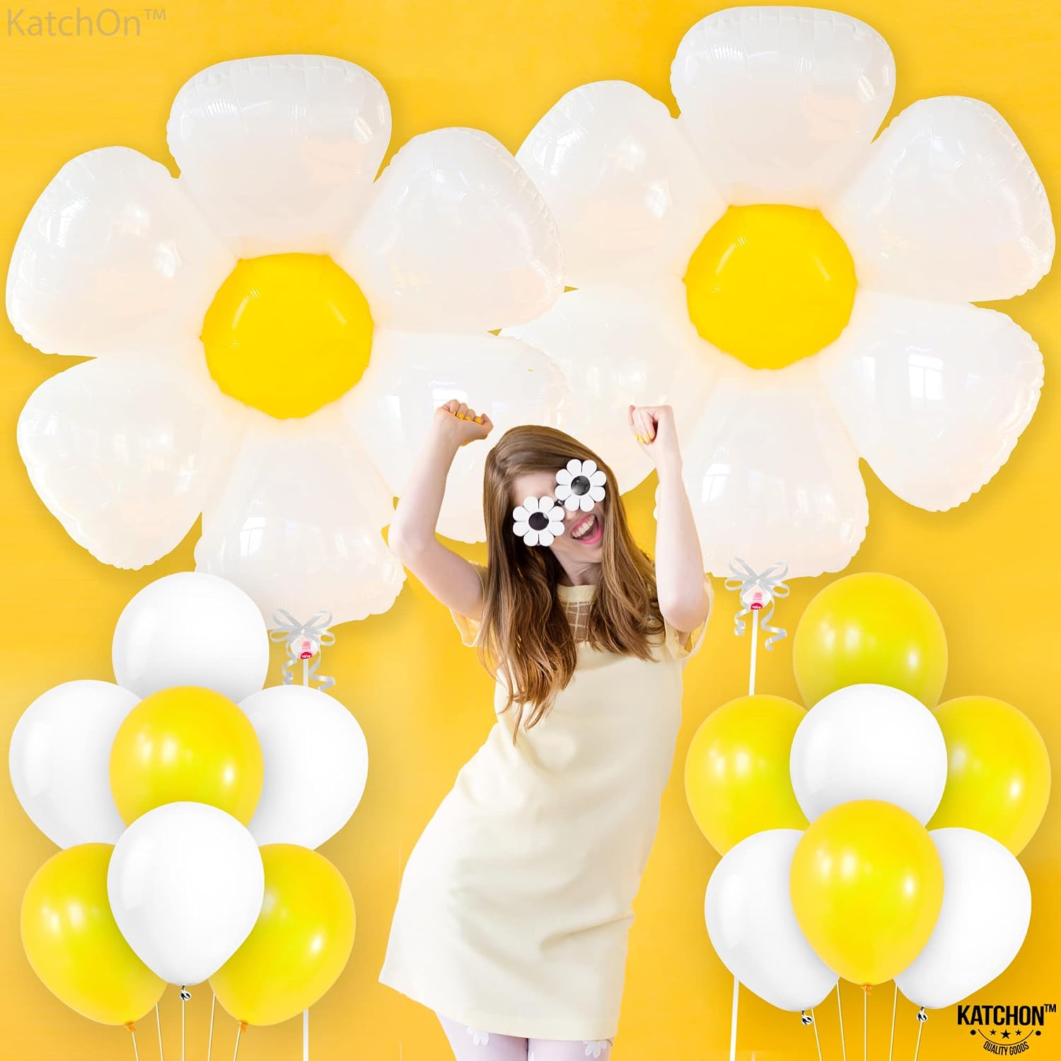 KatchOn, Huge Daisy Balloons Decoration Set - 30 Inch, Daisy Birthday Decorations | Groovy Balloons for Two Groovy Party Decorations, Daisy Party Decorations | Flower Balloon, Daisy Balloon Garland