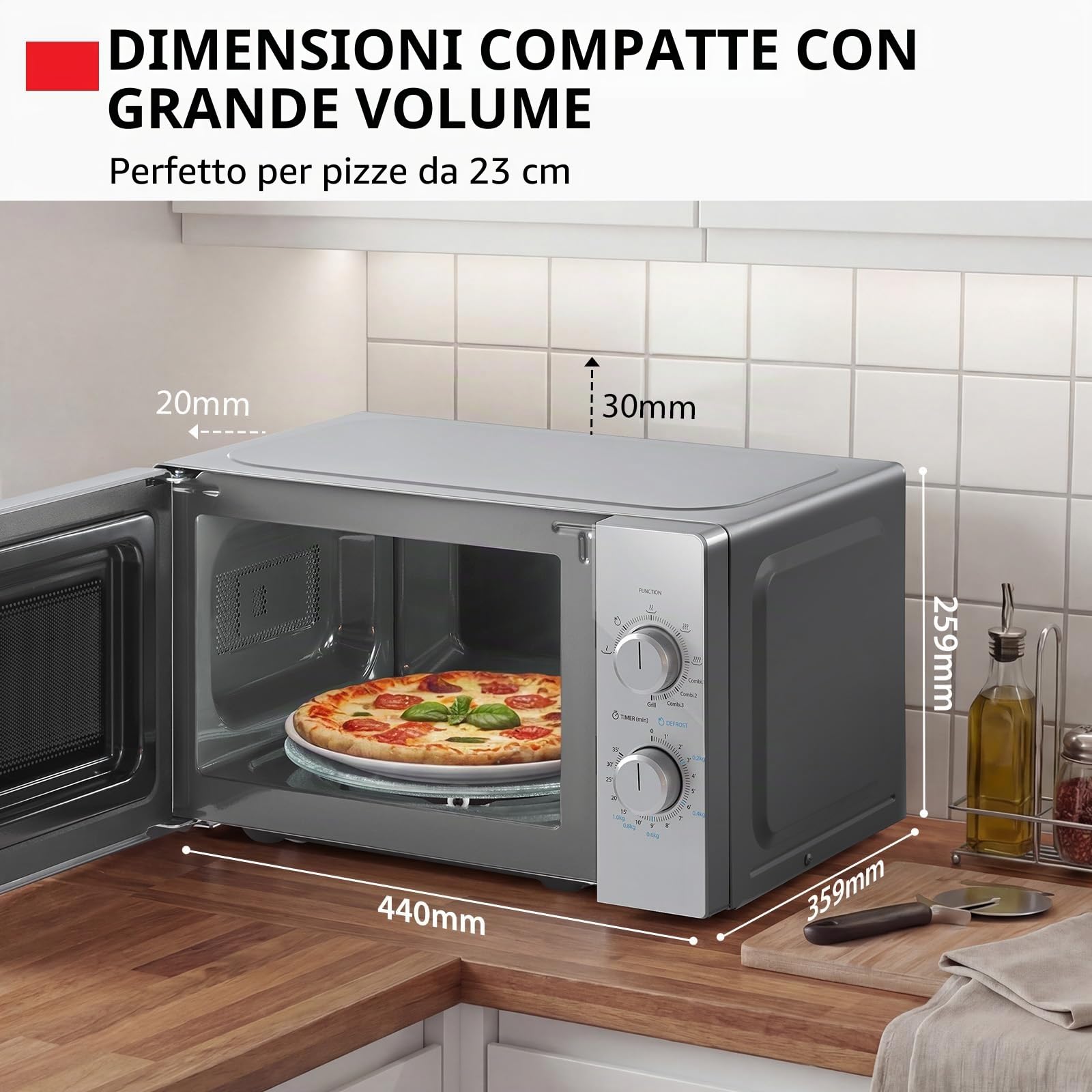 Toshiba MW2-MG20PE(SL) Forno a microonde 700 W con funzione grill e combinazione croccante, 5 livelli di potenza, 1000 W, potenza grill, argento
