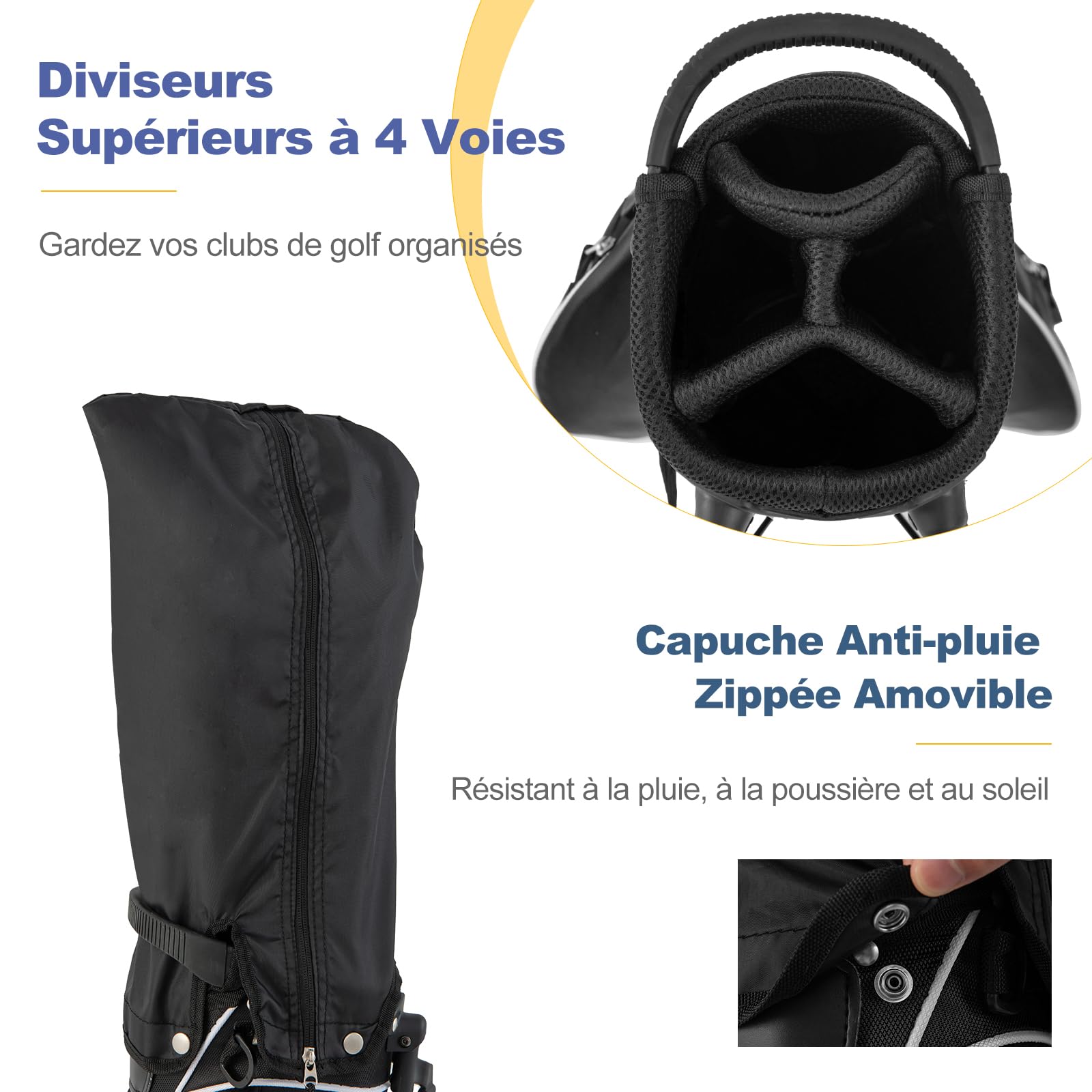 GOPLUS Sac de Golf Trépied Mixte avec Support Stand 7 Trous pour Homme - Léger Sac de Transport et Arrangement Noir
