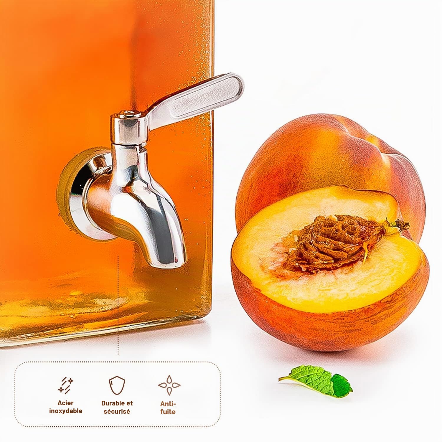 Kook Distributeur de boissons, 2,3 l, distributeur d'eau de comptoir, distributeur de boissons en verre, avec robinet étanche, bocal rectangulaire transparent, rangement pour fête, réfrigérateur, eau