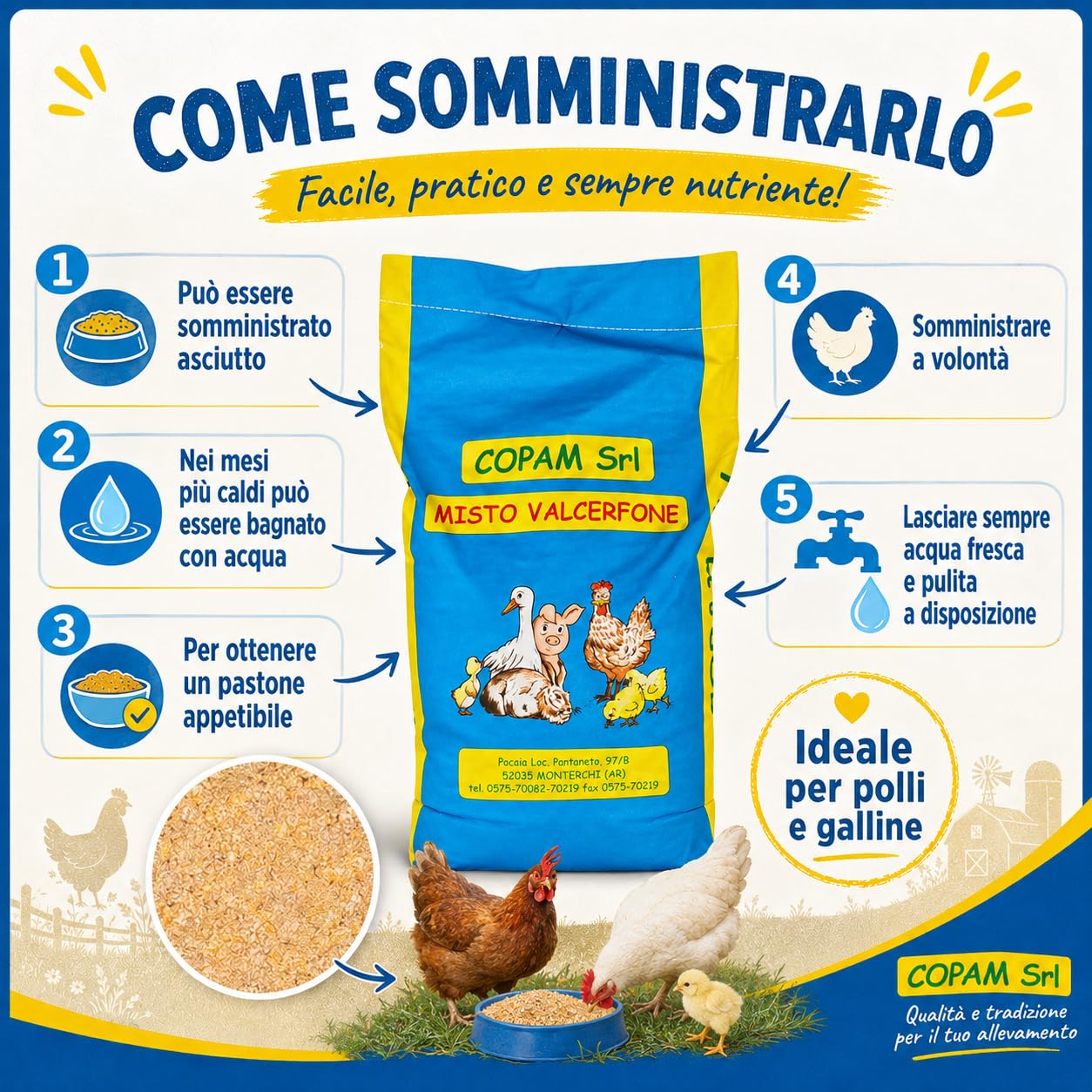 Intrisa per Polli e Galline | Misto Valcerfone per Avicoli | Pastone da bagnare per Polli | Mangime per Galli e Pollastre - 20 kg