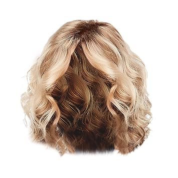 Human Lace Front Wig Wig WomenS Medium And Long Curly Hair Medium Pear Flower Perm Short Hair Fashion Golden Dyed Wig Hair Set Cute Wigs for WomenBeige
