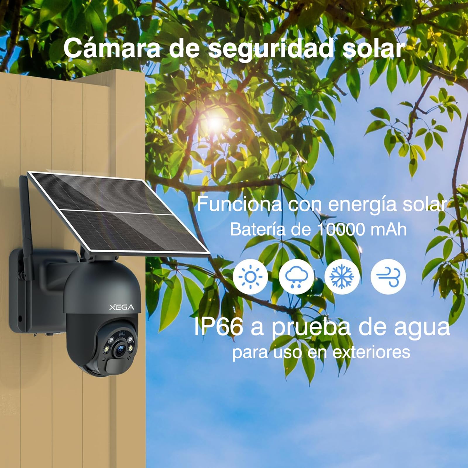 Xega 4G LTE 2K Cámara de Seguridad Inalámbrica para Exteriores con Energía Solar, 355°/95°, Sensor de Movimiento PIR, Visión Nocturna, Conversación Bidireccional, Tarjeta SIM Incluida